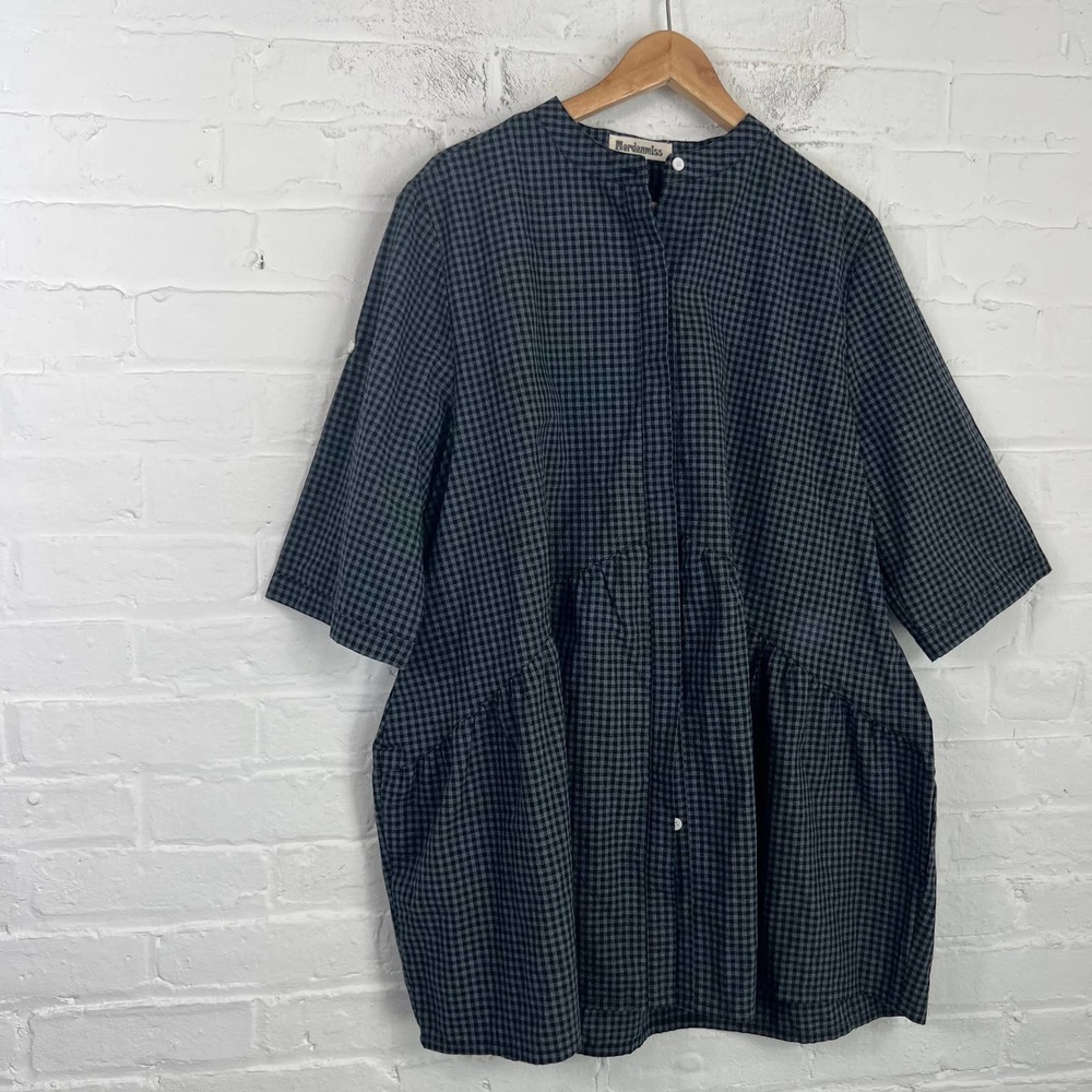 Unbranded Women's Crew Neck Button Front Blouse 3/4 Sleeve Black Gray Size XL